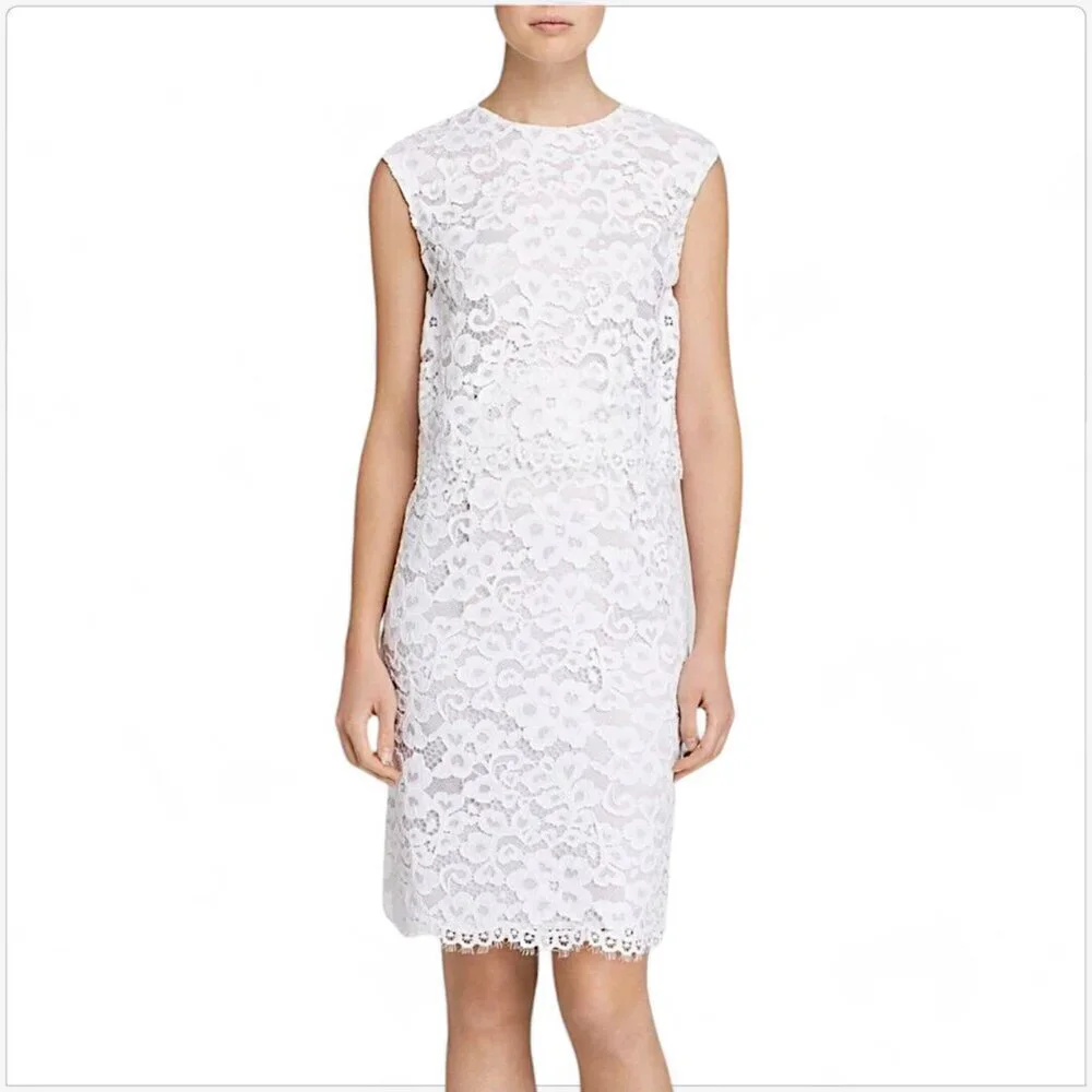 Shoshanna Lola White Lace Sleeveless Layered Waist Sheath Dress New NWT Size 8 - Picture 2 of 8